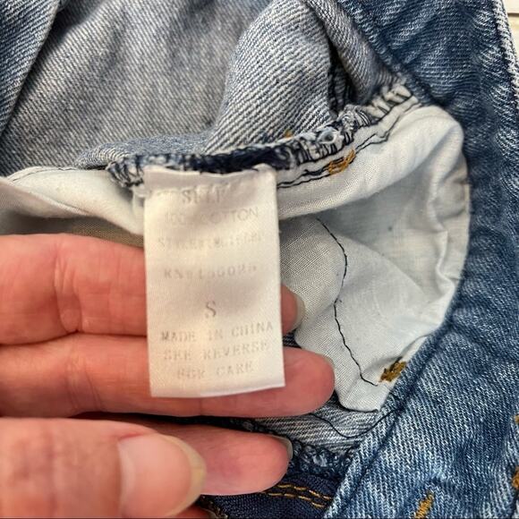 High Rise Waist Denim Jean Short Shorts Raw Fringe Hem Medium Wash Small - Picture 4 of 5